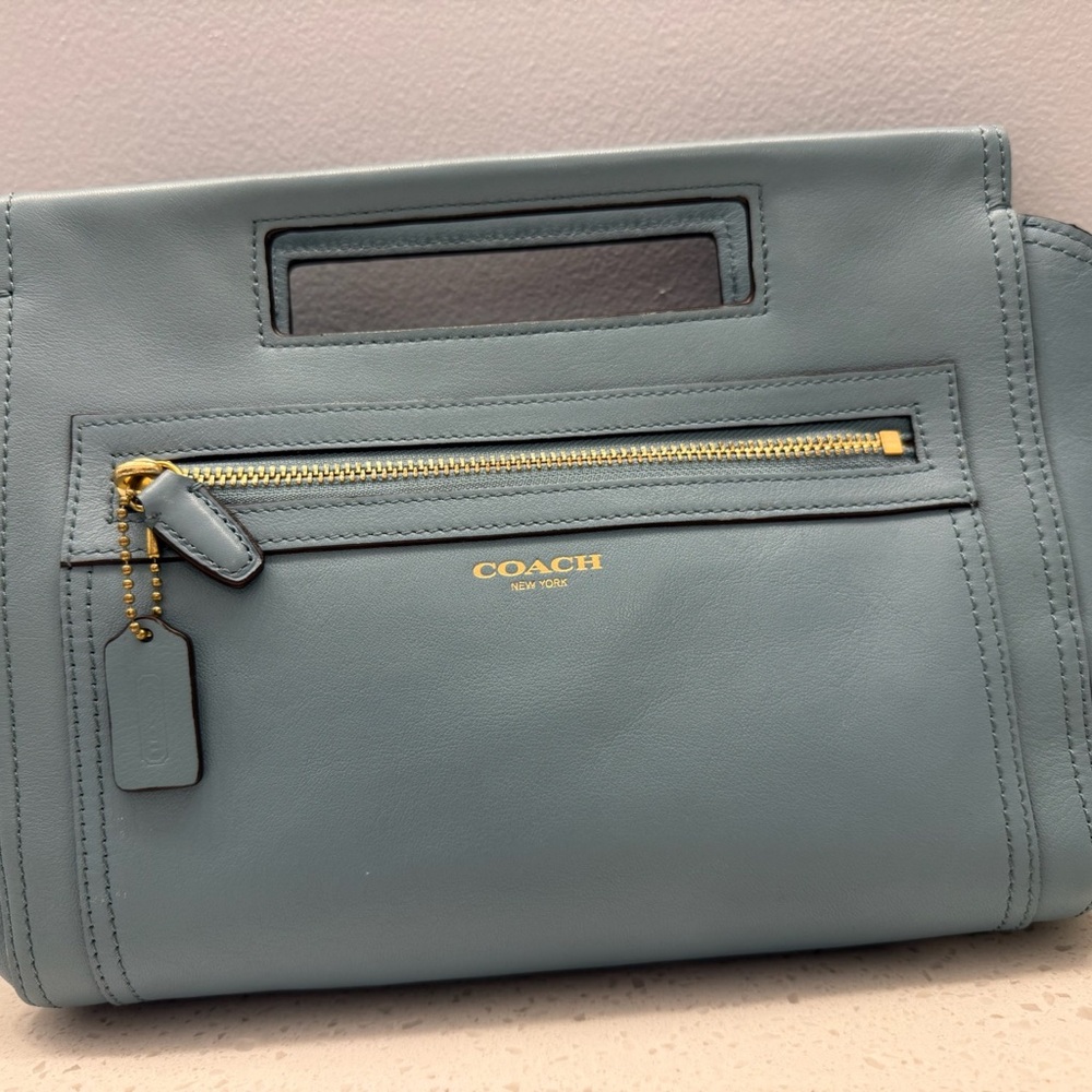 Coach Blue Leather Zip-Front Handbag